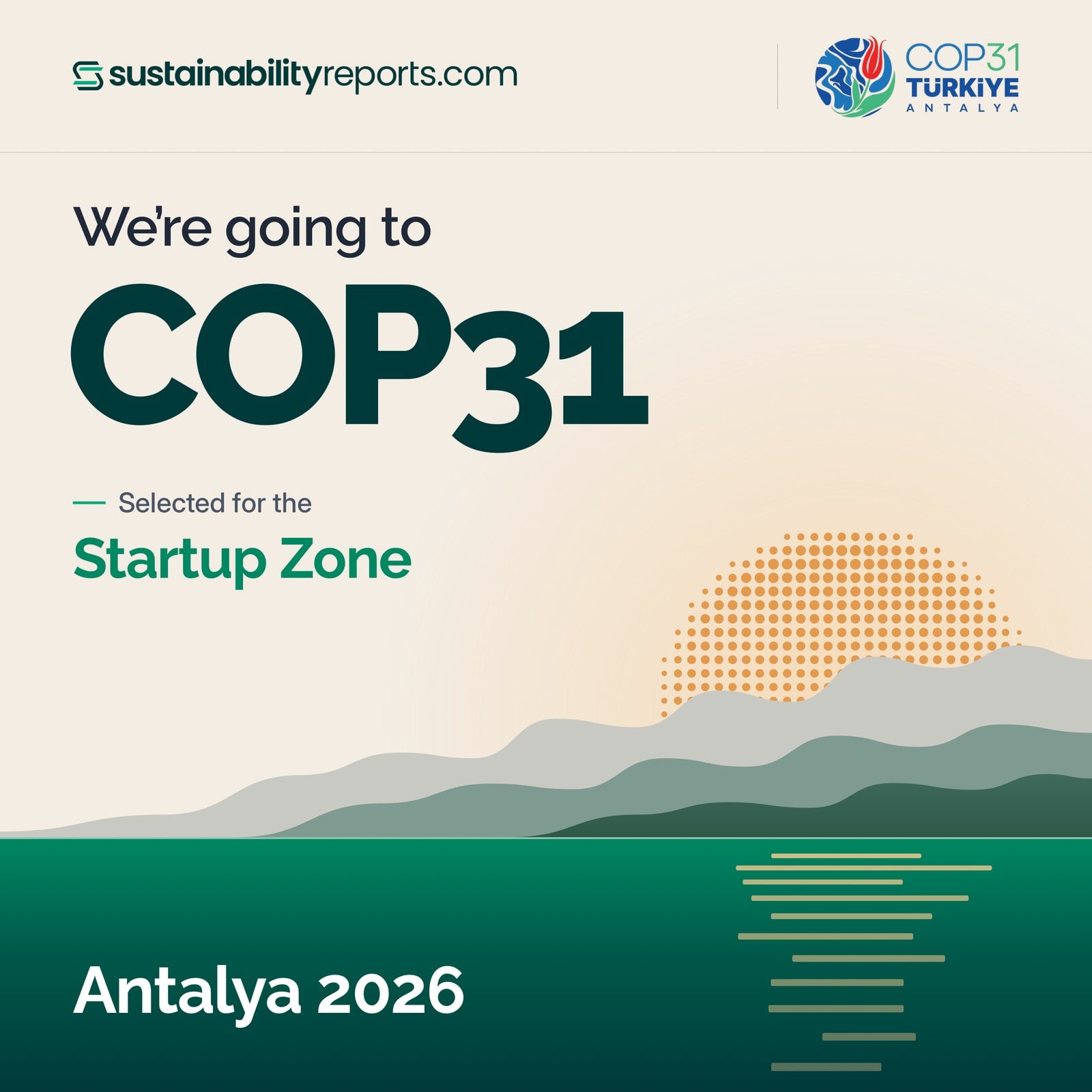 We're going to COP31: SustainabilityReports.com selected for the Startup Zone, Antalya 2026