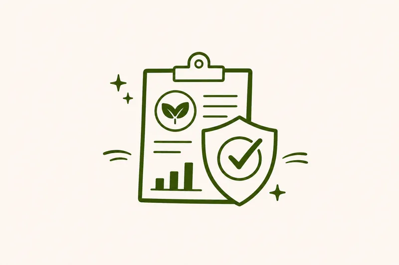 A sustainability report with an assurance shield and checkmark, illustrating third-party assurance
