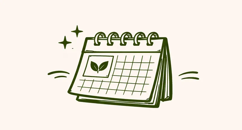 A calendar with a sustainability leaf icon